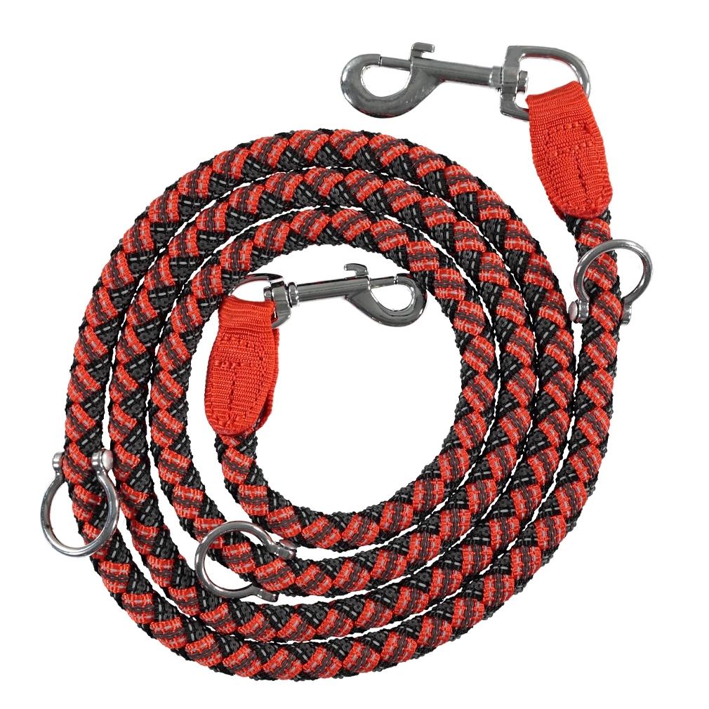 Adjustable and Stretchable Reflective Double Dog Leash / Red / Medium