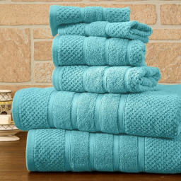 6-Piece Bibb Home Absorbent 100% Egyptian Cotton Towel Set / Aqua Blue
