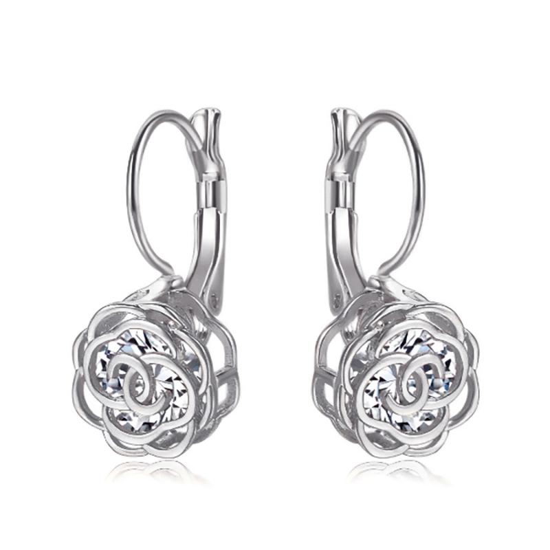Cystal Leverback Floral Earrings In Gold / White Gold
