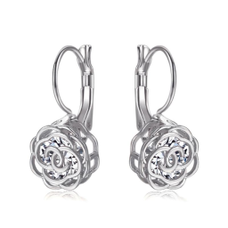 Cystal Leverback Floral Earrings In Gold / White Gold