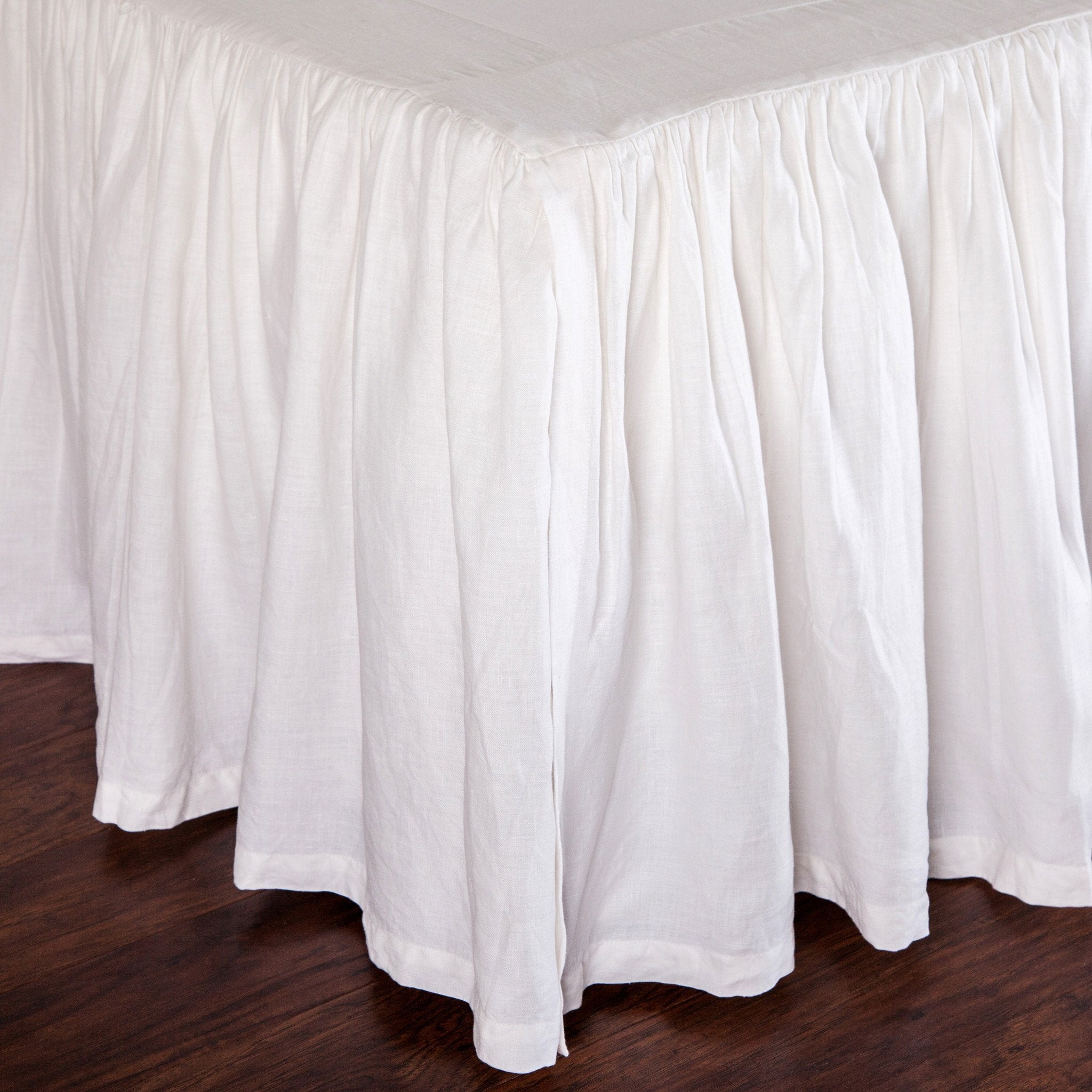 White Linen Gathered Bed Skirt