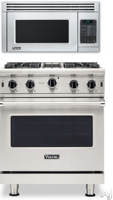 Viking 5 2 Piece Kitchen Appliances Package with Gas Range and Over the Range Microwave in Stainless Steel VIRAMW102