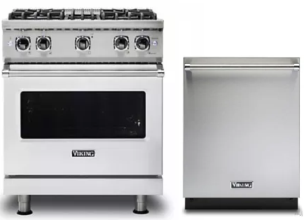 Viking 5 2 Piece Kitchen Appliances Package with Gas Range and Dishwasher in Stainless Steel VIREDW100