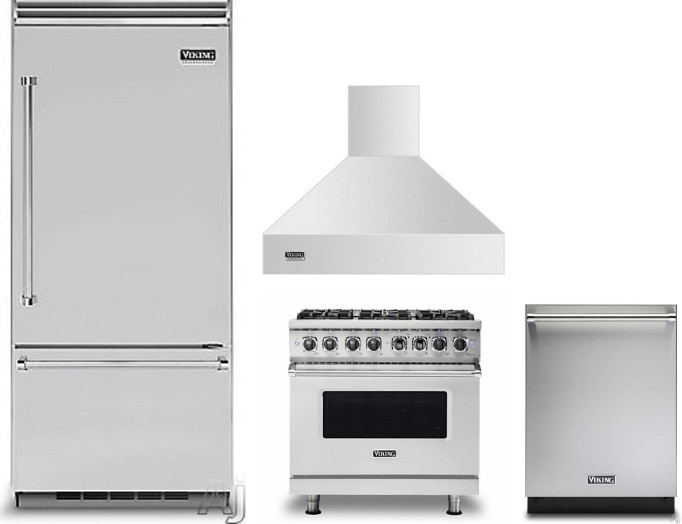 Viking 5 4 Piece Kitchen Appliances Package with Bottom Freezer Refrigerator, Dual Fuel Range and Dishwasher in Stainless Steel VIRERADWMW354