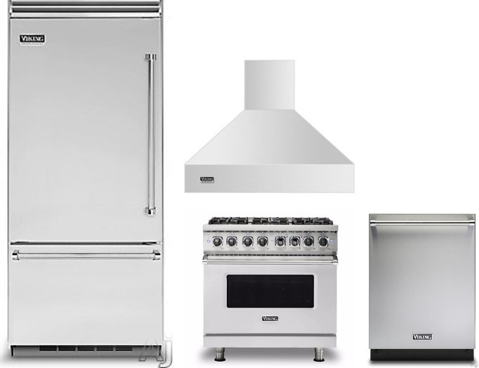 Viking 5 4 Piece Kitchen Appliances Package with Bottom Freezer Refrigerator, Dual Fuel Range and Dishwasher in Stainless Steel VIRERADWMW360