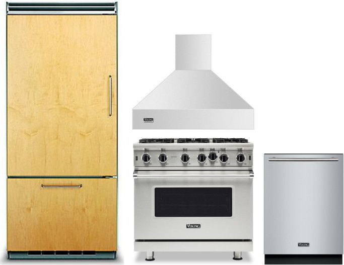 Viking 5 4 Piece Kitchen Appliances Package with Bottom Freezer Refrigerator, Gas Range and Dishwasher in Panel Ready VIRERADWMW363