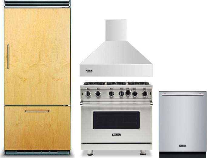 Viking 5 4 Piece Kitchen Appliances Package with Bottom Freezer Refrigerator, Gas Range and Dishwasher in Panel Ready VIRERADWMW369