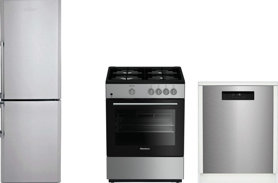 Blomberg 3 Piece Kitchen Appliances Package with Bottom Freezer Refrigerator, Gas Range and Dishwasher in Stainless Steel BLRERADW206