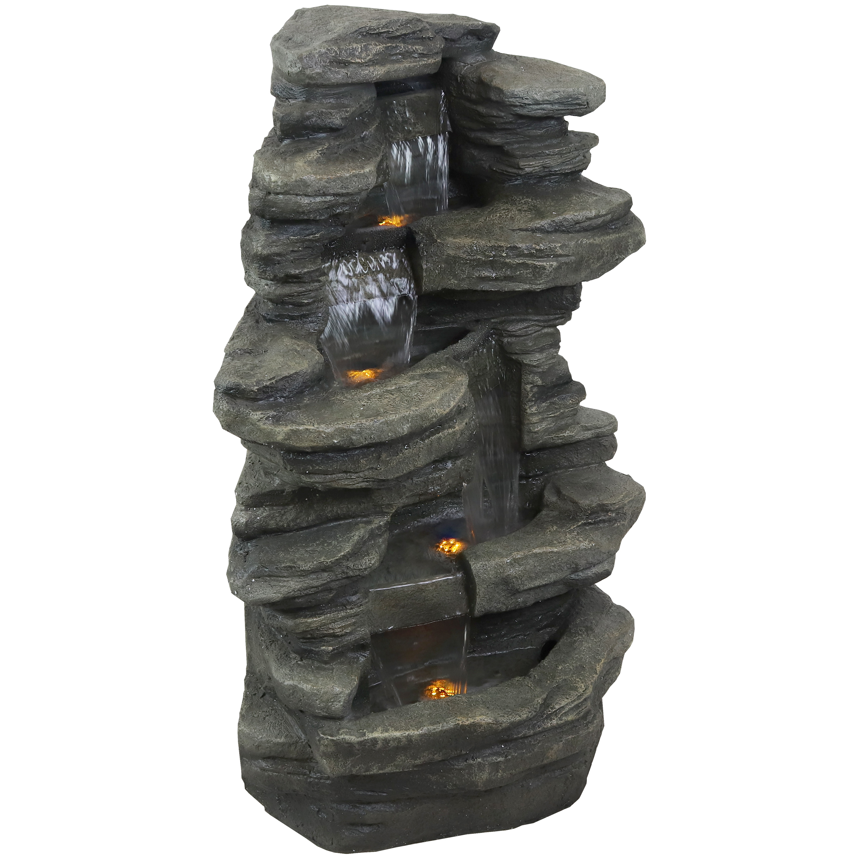 Sunnydaze Electric Stacked Shale Water Fountain with LED lights - 38-Inch