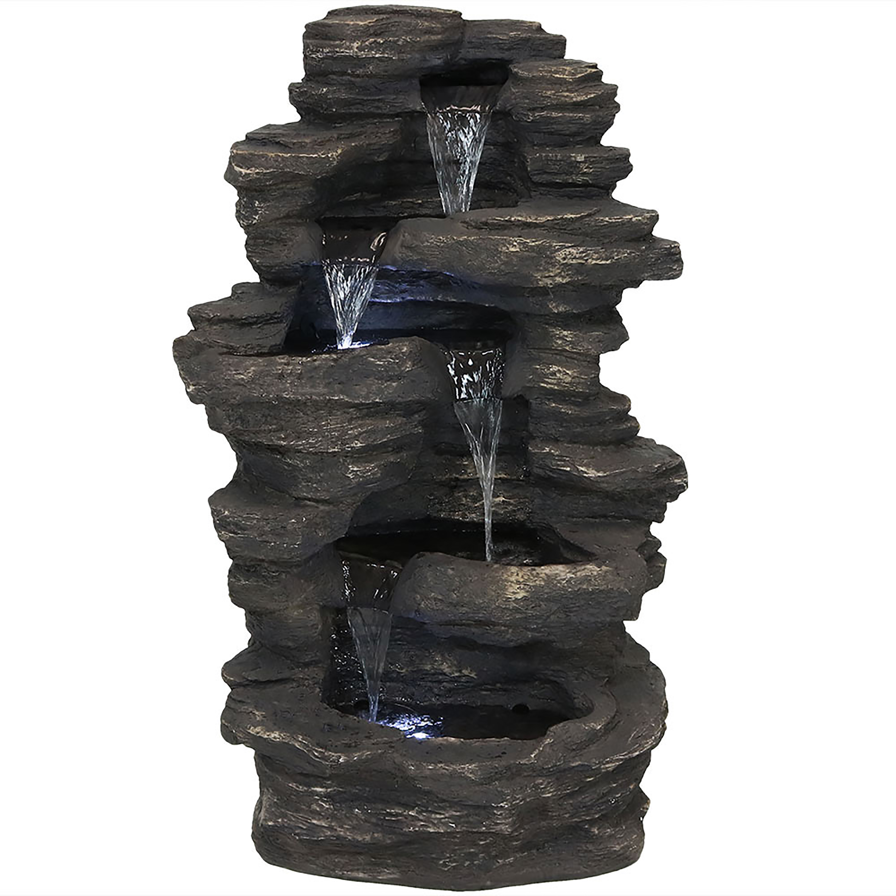 Sunnydaze Rock Falls Electric Waterfall Fountain with LED Lights - 39-Inch