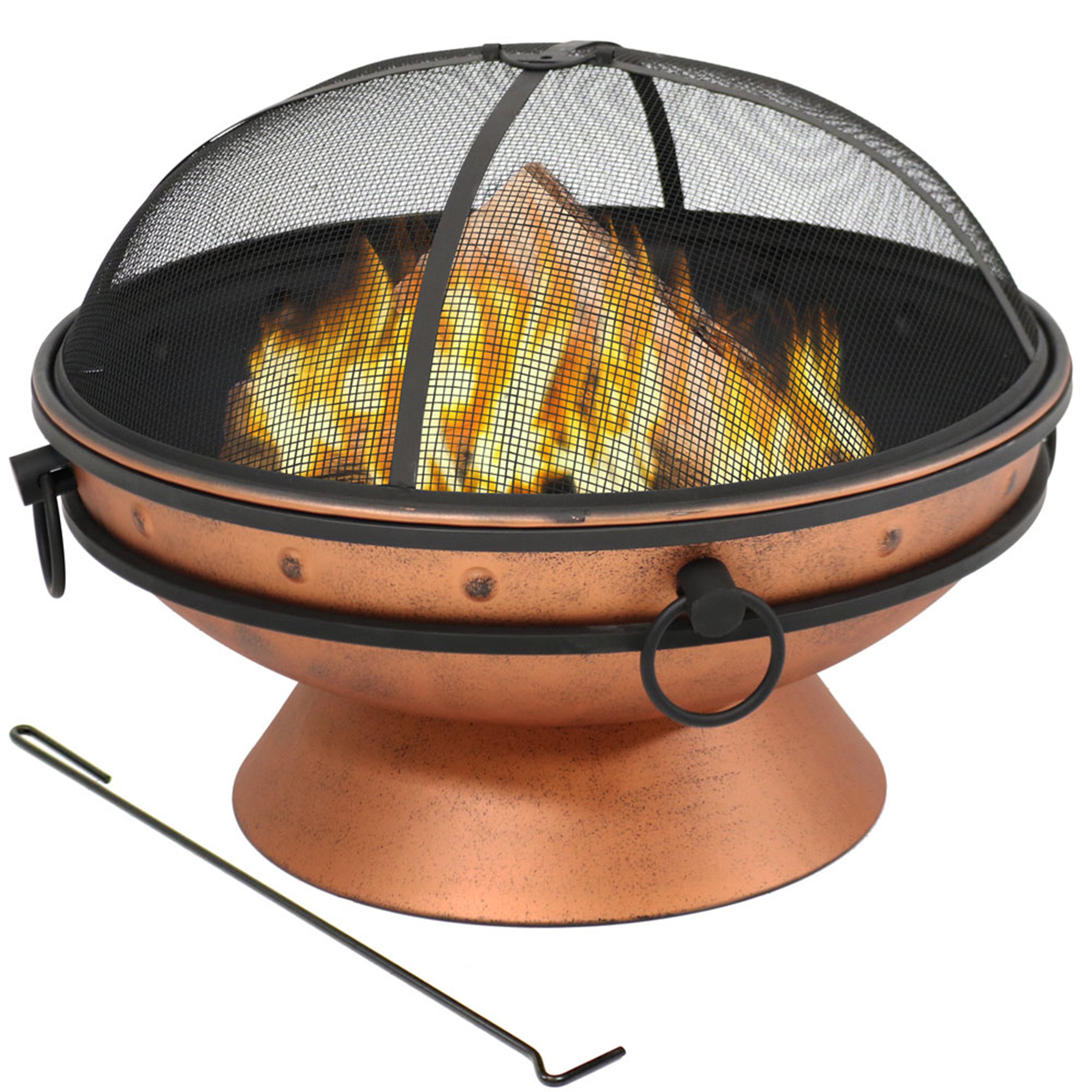 Sunnydaze Royal Cauldron Copper Fire Pit with Handles and Spark Screen - 30-Inch