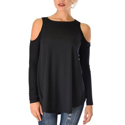 Women&#39;s Ribbed Cold-Shoulder Long-Sleeve Top - Assorted Sizes / Black / 2XL