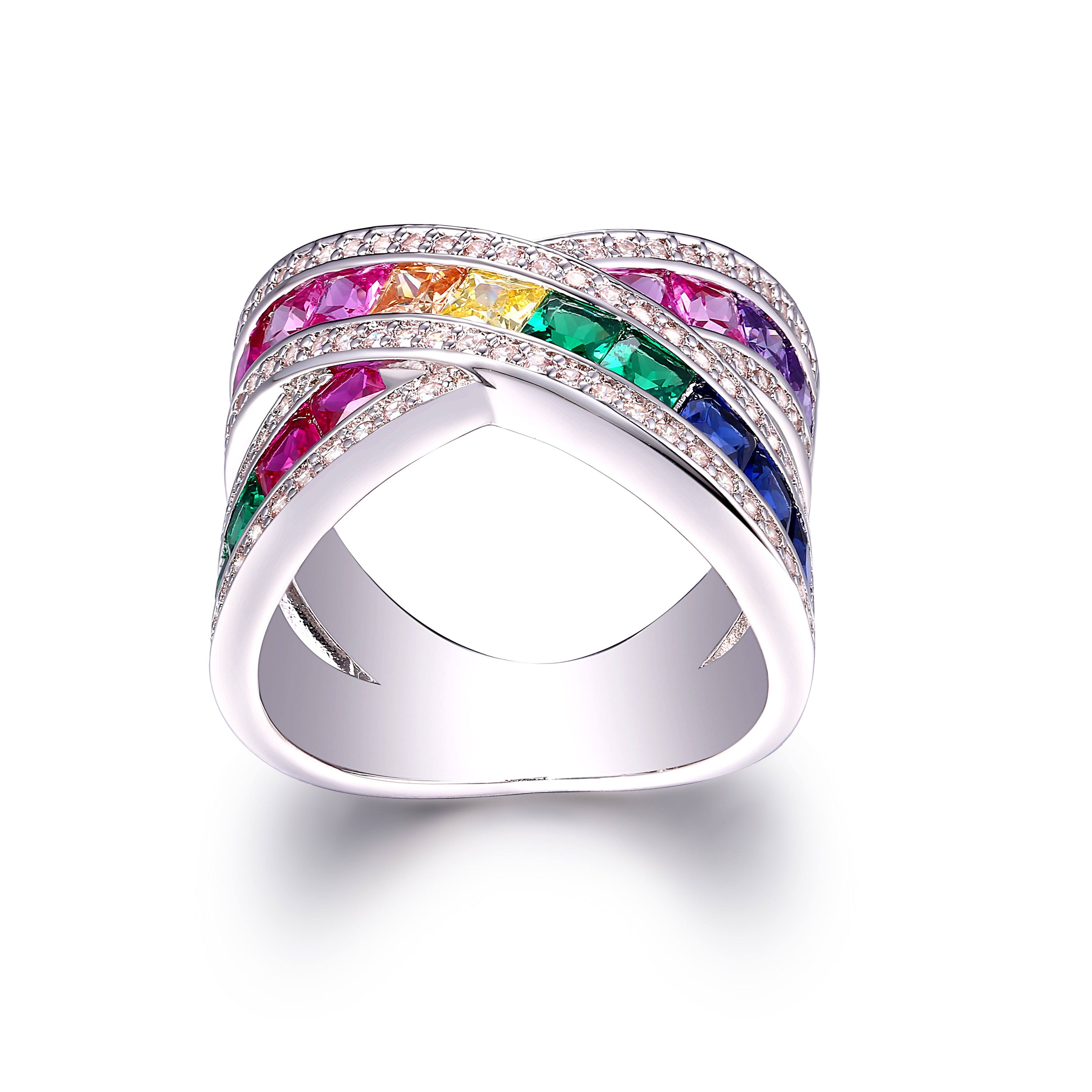 Rainbow Crystal X Ring with Swarovski Elements - Assorted Sizes / 7