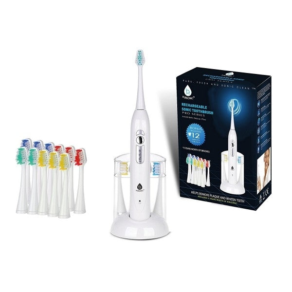 Pursonic S430 Rechargeable Electric Sonic Toothbrush - 12 Brush-Heads Included