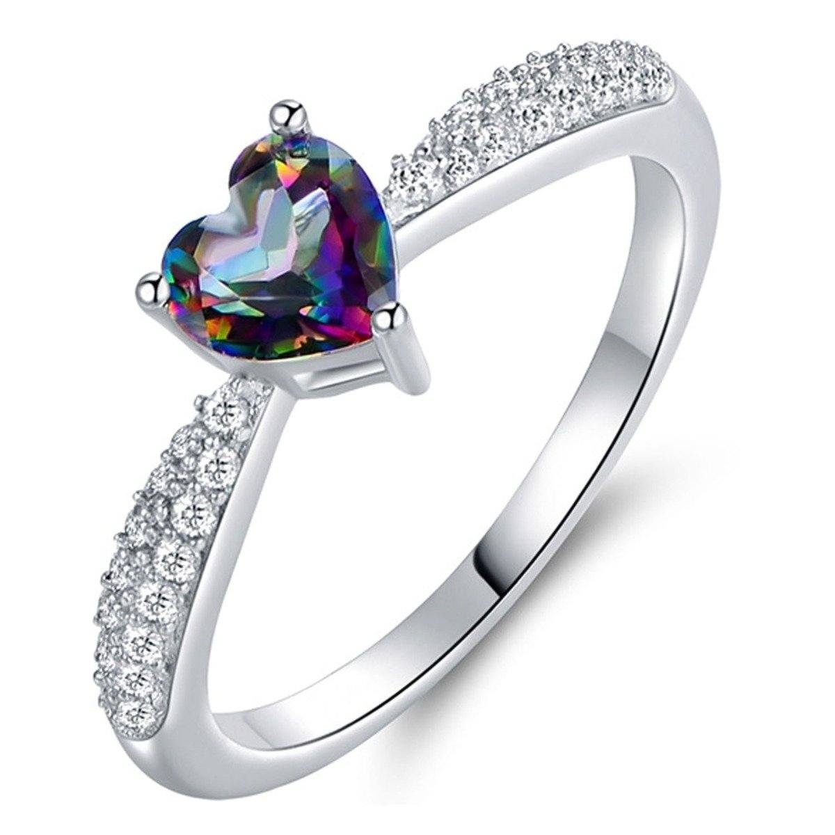 White Gold 3ct Heart-Cut Mystic Topaz Engagement Ring - Assorted Sizes / 5