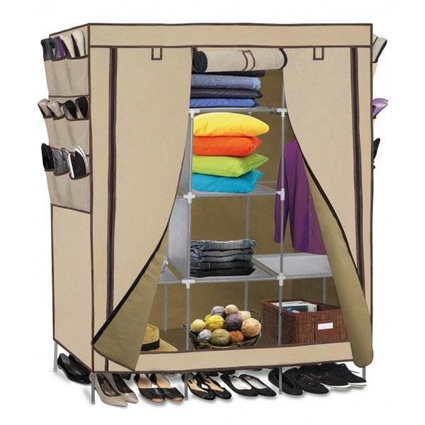 OxGord Portable Wardrobe Closet Organizer with Shoe Pockets - Assorted Colors / Beige