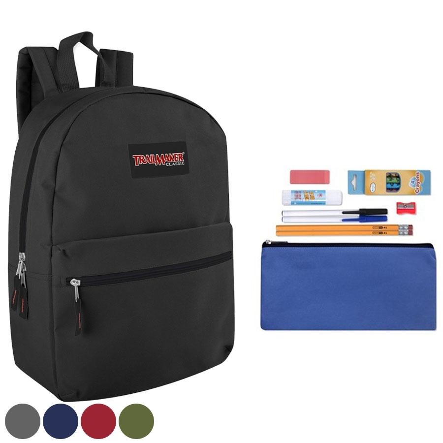 Trailmaker Classic 17 Inch Backpack + 12 Piece School Supply Kit / Black