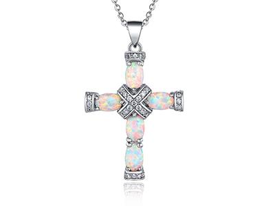 Peermont Genuine Fire Opal and Diamond Accent Cross Necklace
