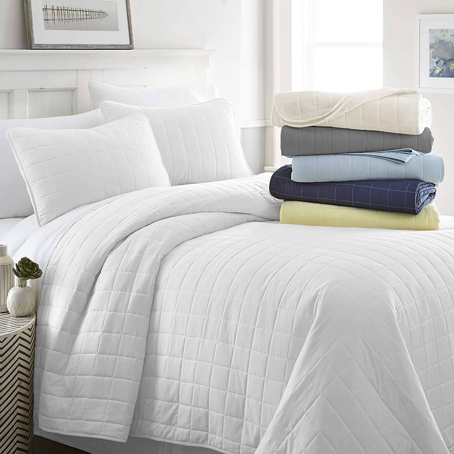 Simply Soft Quilted Coverlet Set - Assorted Styles / White / Twin/Twin XL