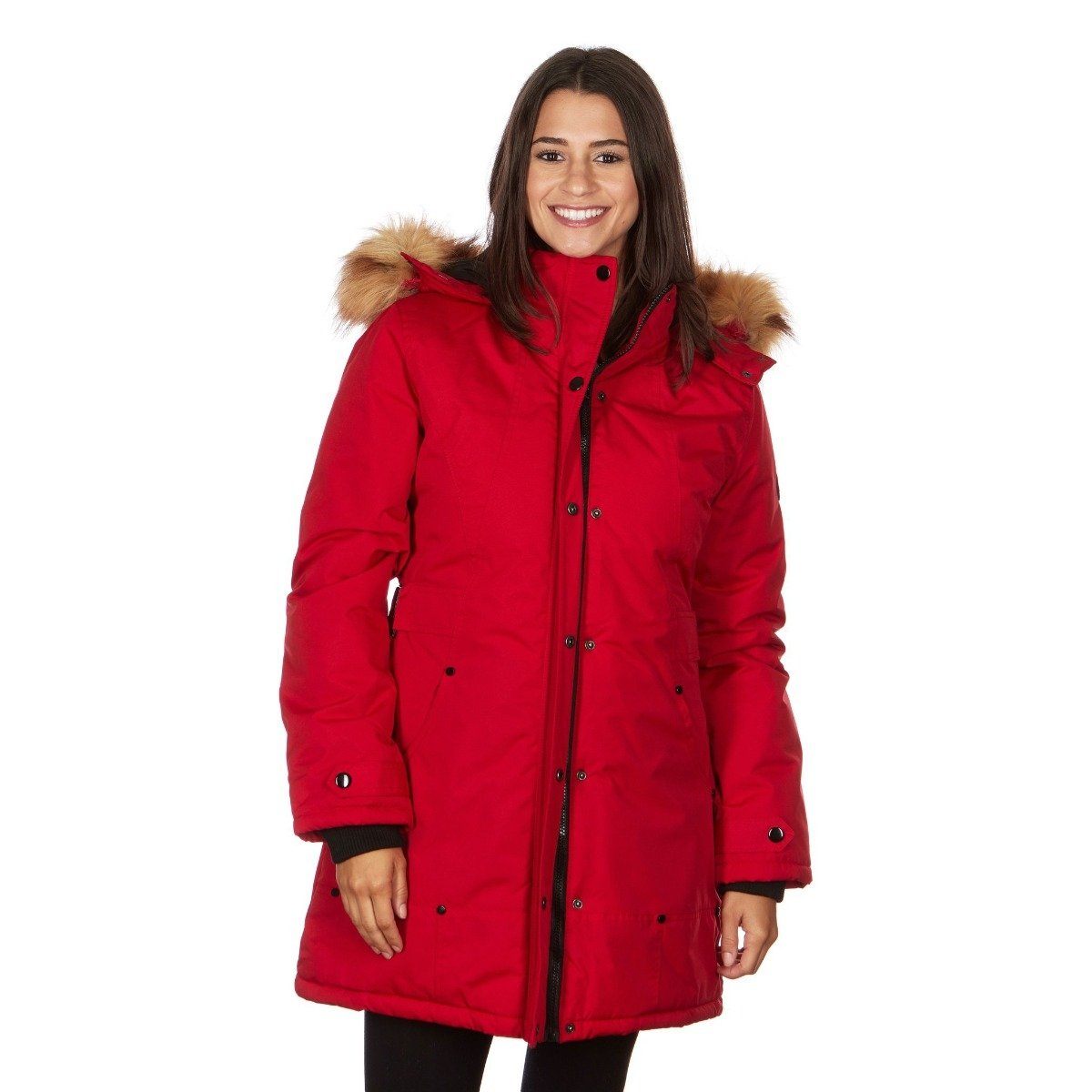 Yoki Women&#39;s Mid Length Hooded Puffy Coat / Red / Large