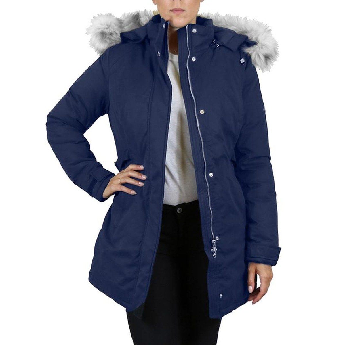 Spire By Galaxy Heavyweight Women&#39;s Parka with Hood / Navy Blue / Small
