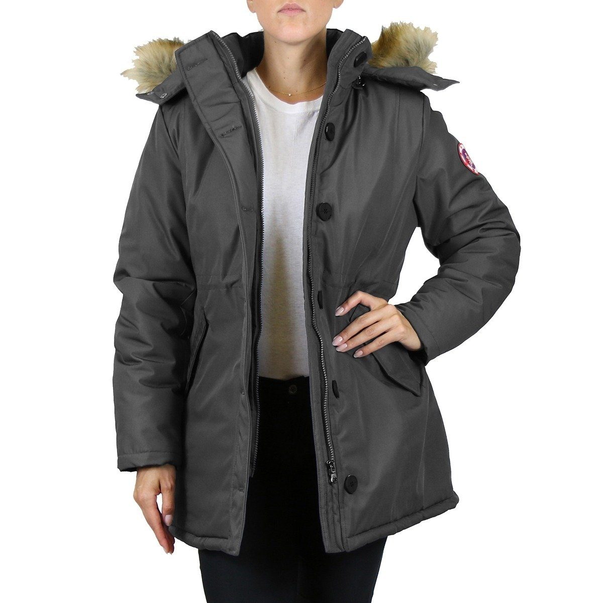 Spire By Galaxy Heavyweight Women&#39;s Parka with Hood / Charcoal / Small