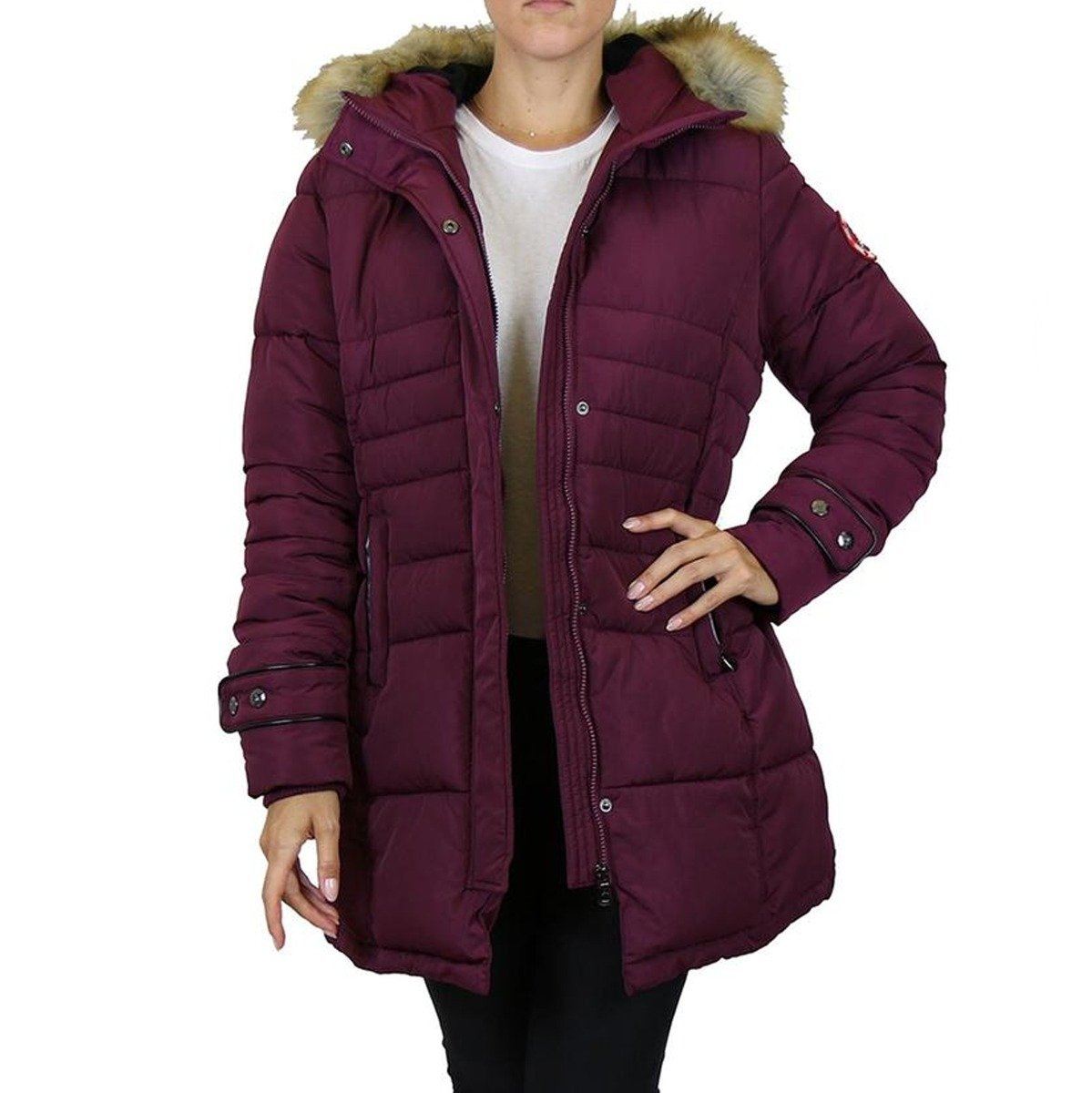Spire By Galaxy Heavyweight Women&#39;s Parka with Hood / Burgundy / Large