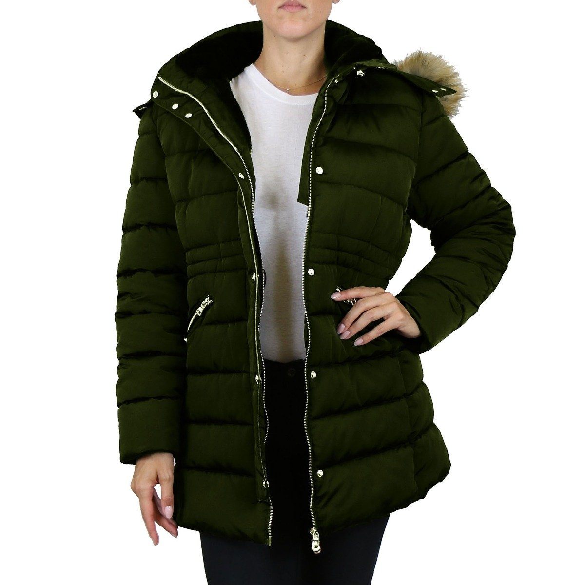 Spire By Galaxy Heavyweight Women&#39;s Parka with Hood / Dark Olive / Large
