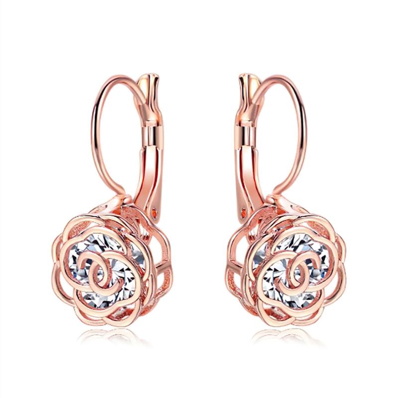 Cystal Leverback Floral Earrings In Gold / Rose Gold