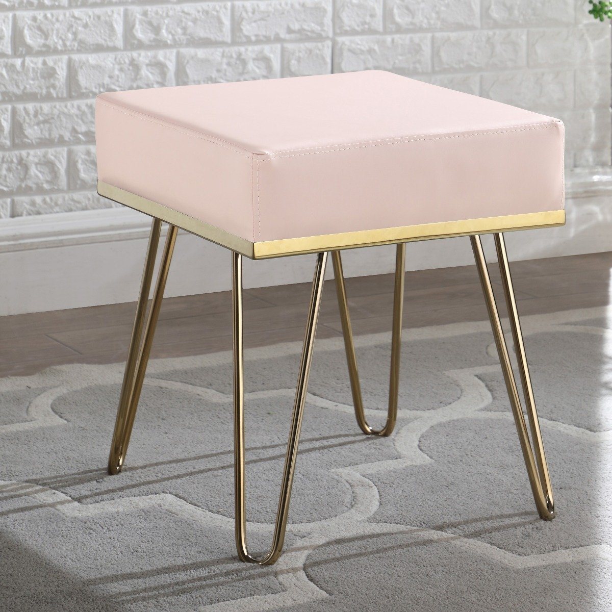 Catheau Square Ottoman Brass Finished Frame Hairpin Legs / Taupe