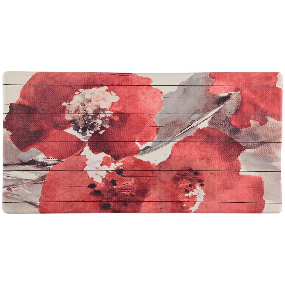 Oversized 20&quot;x 39&quot; Anti-Fatigue Embossed Floor Mat / Red Floral