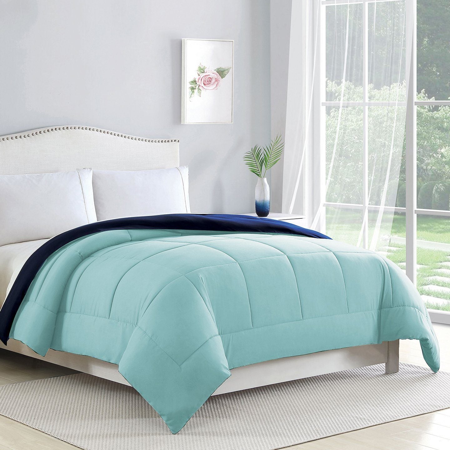 Bibb Home 2-Tone Down Alternative Reversible Comforter / Aqua Blue / Full/Queen