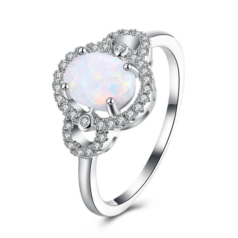 White &amp; Pink Opal Crystal Pav&#39;e Swirl Design Ring / 6
