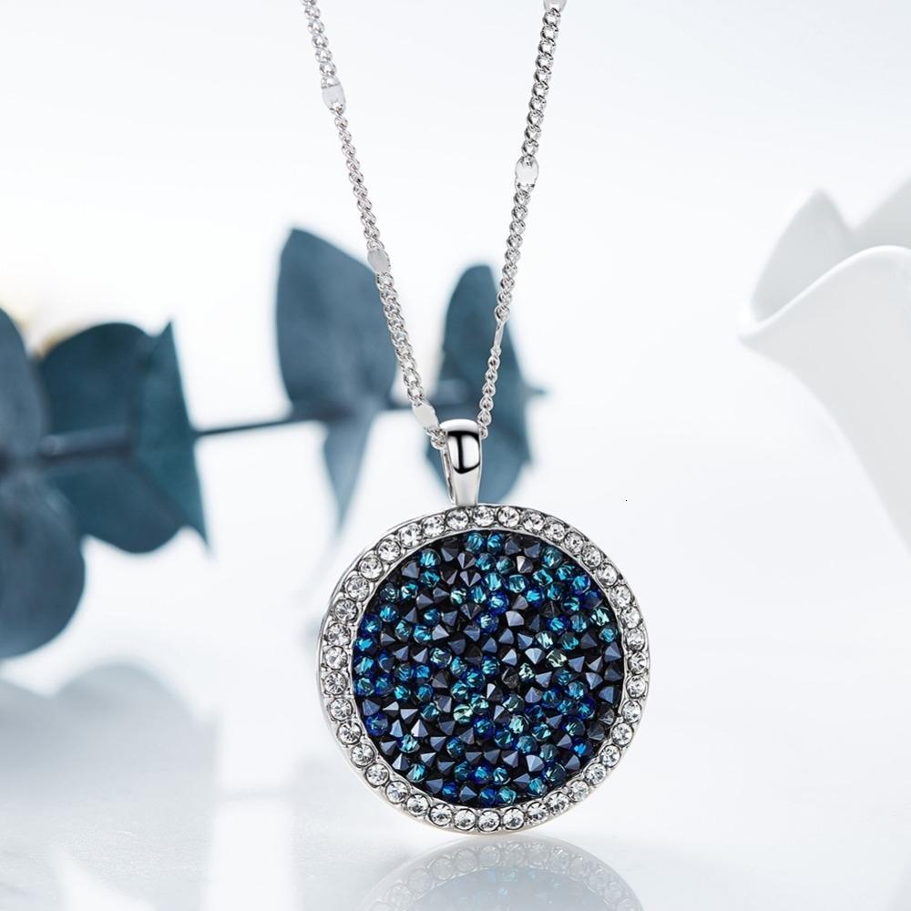 Blue Druzy Stone Circular Pendant Necklace in 14K White Gold