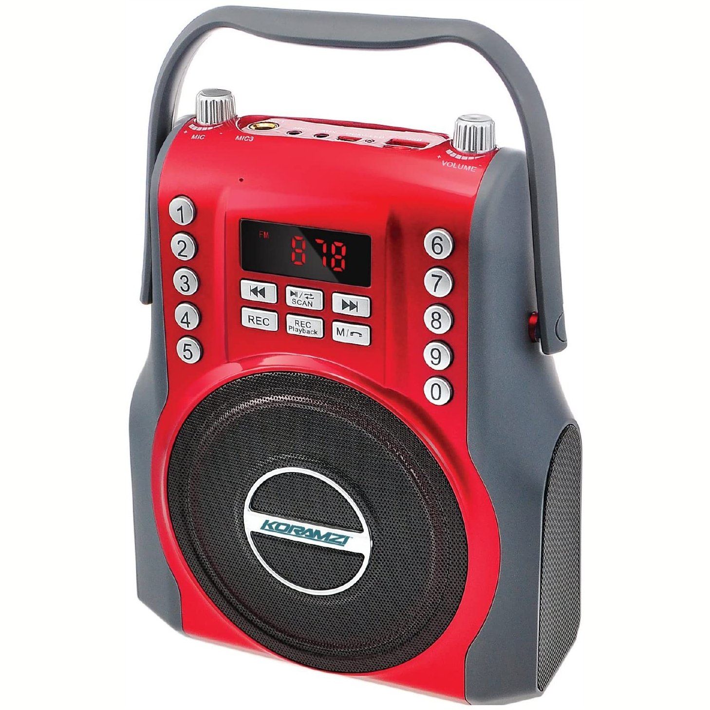 Koramzi Karaoke Portable Boombox with Bluetooth and Rechargeable Battery / Red