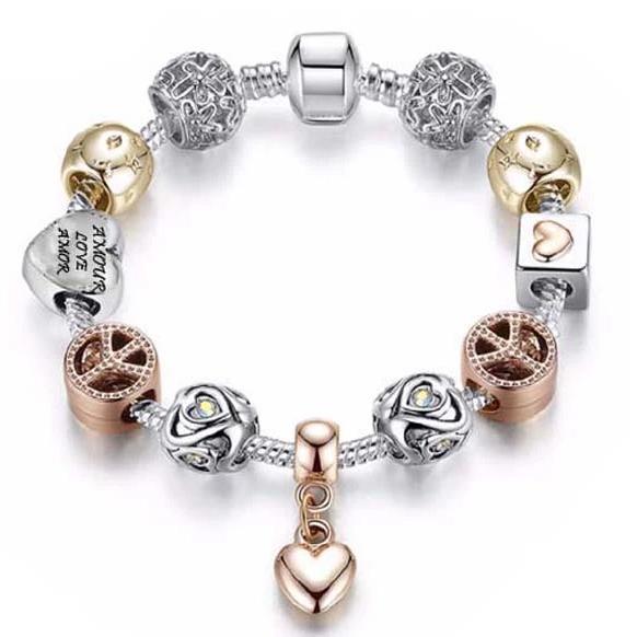 Crystal Heart Charm Bracelet In Gold