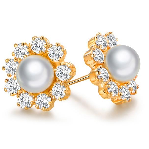 Gold Plated Cultured Pearl Stud Earrings