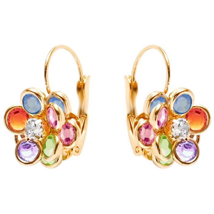 Flower Shaped Leverback Drop Earrings Made with Swarovski Crystals
