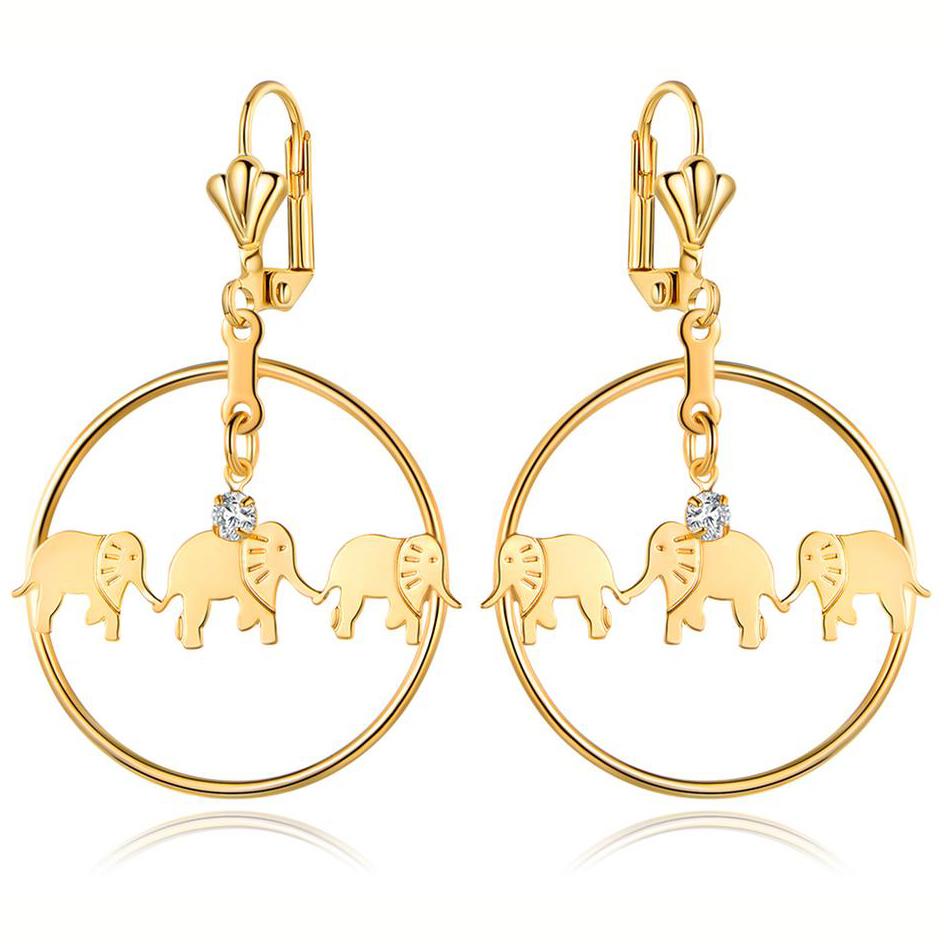 Gold Plated Elephant Dangle Earrings Made with Swarovski Crystals