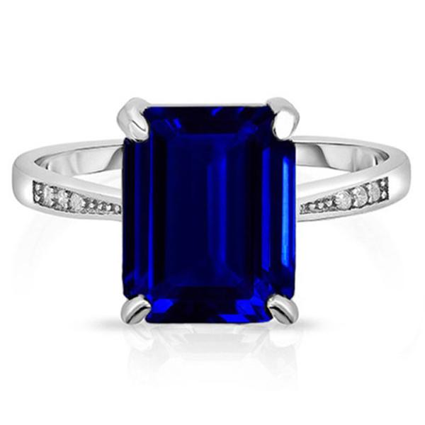 Sterling Silver 4.00 CTW Emerald Cut Genuine Sapphire Ring / 7