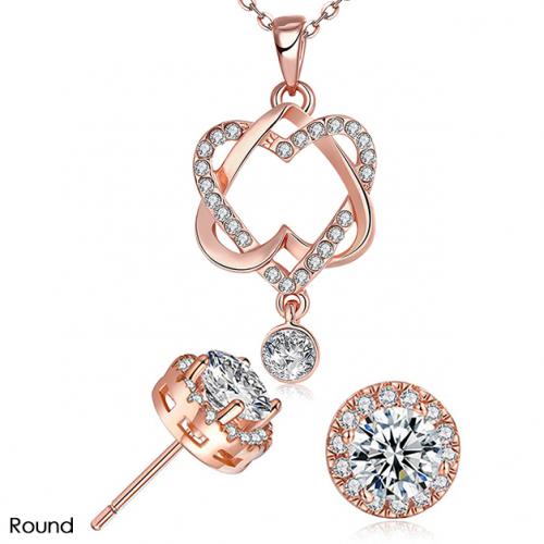 Crystal Setting Intertwined Love Halo Necklace and Earrings Set / Circle