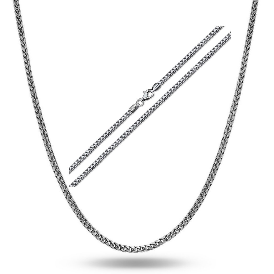 Solid .925 Sterling Silver Rhodium Plated 1.1mm Franco Chain Necklace / 16