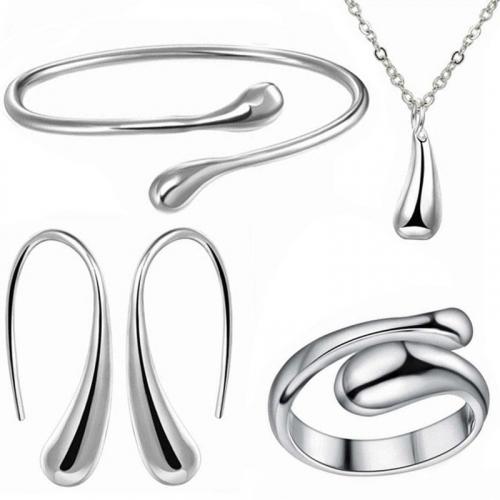 Silver Teardrop Earrings Designer Jewelry Set