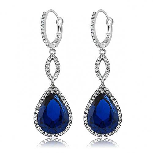 Pear Cut Gemstone Pav&#39;e Dangling Earrings / Sapphire