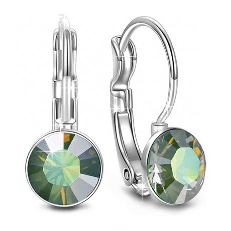 Sleek Minimalist Crystal Leverback Earrings / Green