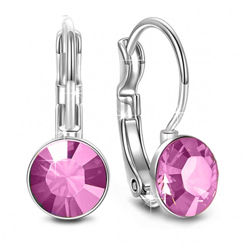 Sleek Minimalist Crystal Leverback Earrings / Pink