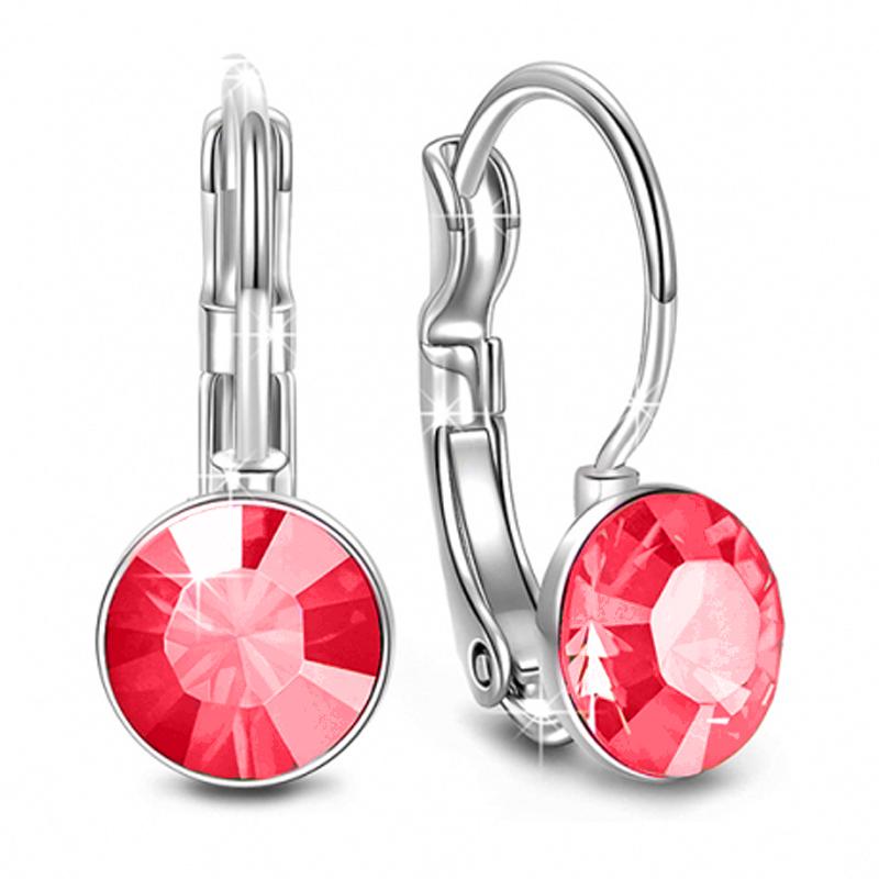 Sleek Minimalist Crystal Leverback Earrings / Red