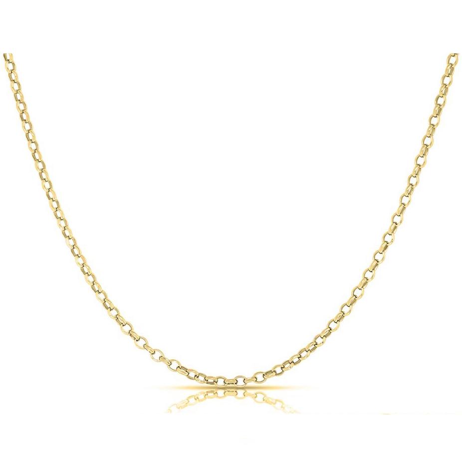 Women&#39;s Italian Rolo Link Chain in Solid Sterling Silver Necklace / Gold / 16