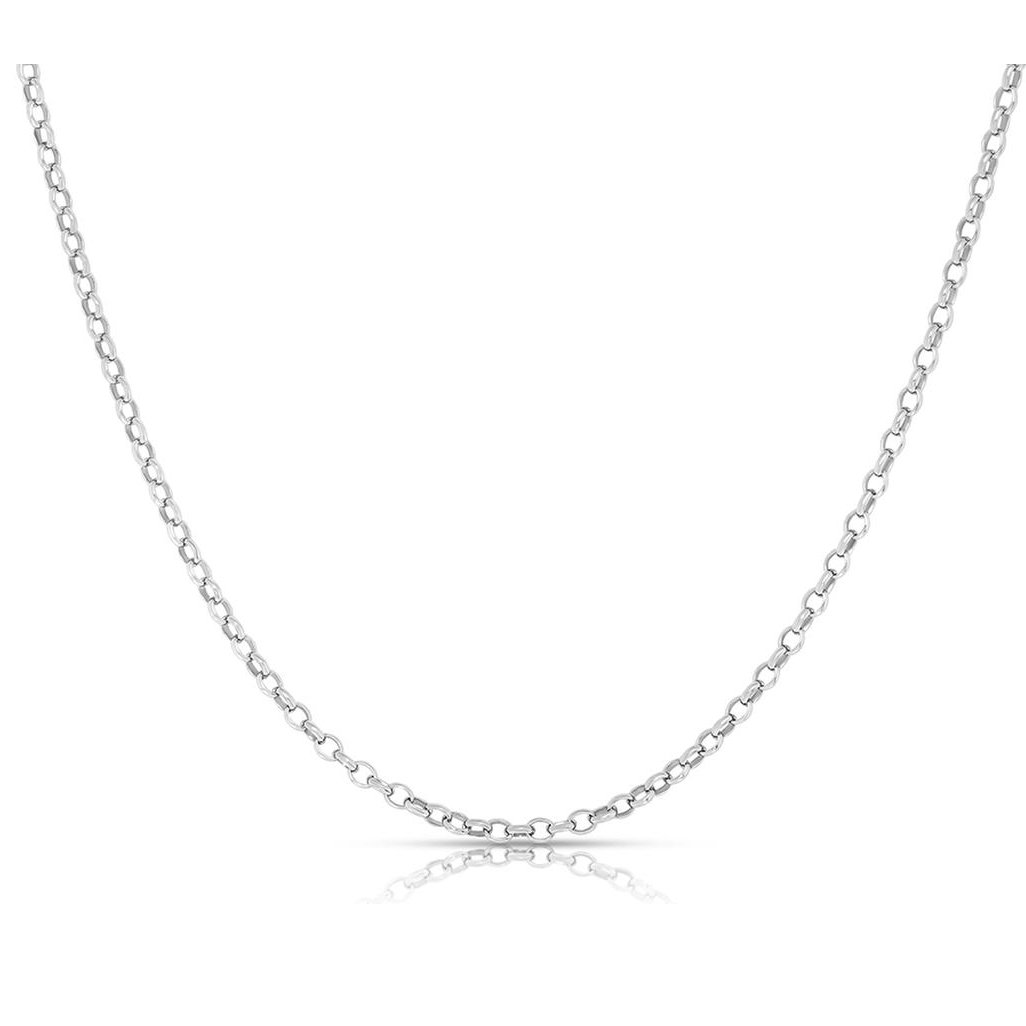 Women&#39;s Italian Rolo Link Chain in Solid Sterling Silver Necklace / 16
