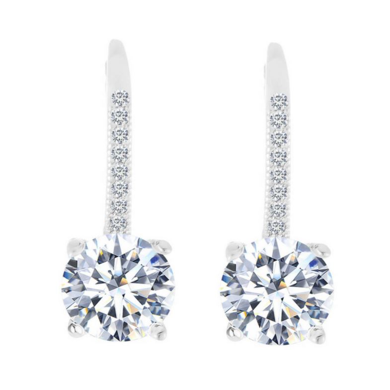 Studded Crystal Leverback Earring in 14K White Gold